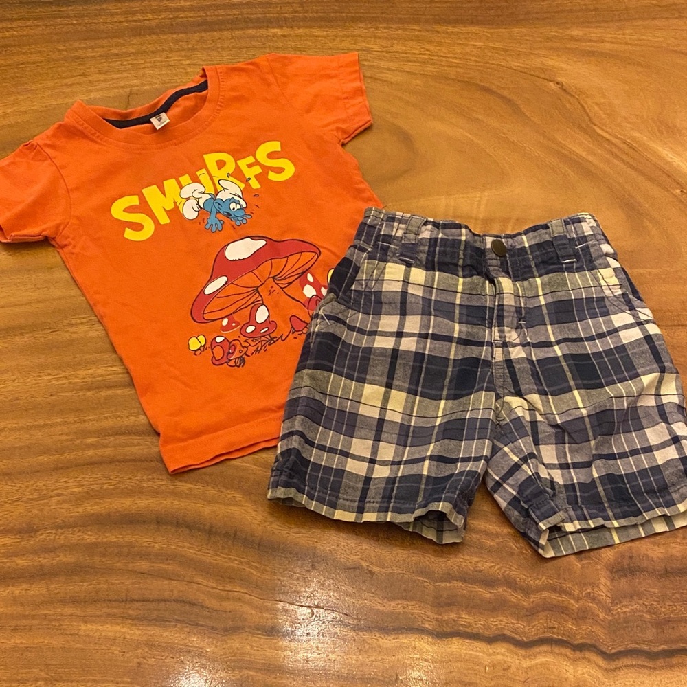 Only 1$ when added to a bundle 💝Smurfs Graphic Tee and Plaid Shorts